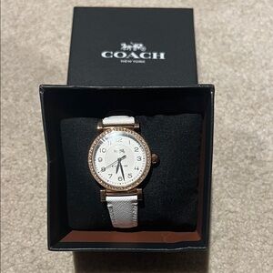 Coach Women's Rose Gold watch 30m water resistant White Genius leather strap